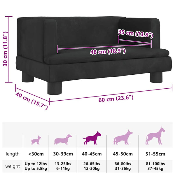 vidaXL Dog Bed Black 60x40x30 cm Velvet