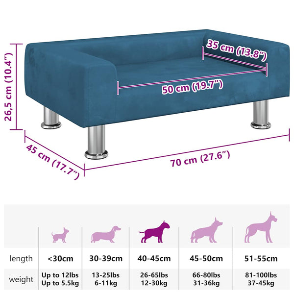 vidaXL Dog Bed Blue 70x45x26.5 cm Velvet