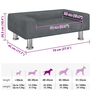 vidaXL Dog Bed Dark Grey 70x45x26.5 cm Velvet