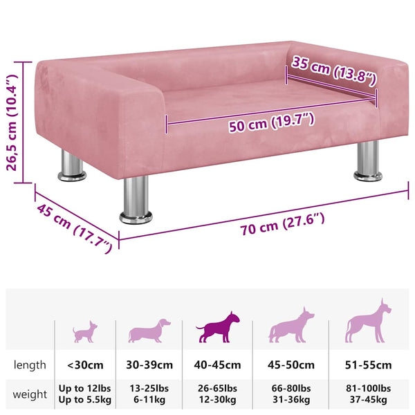 vidaXL Dog Bed Pink 70x45x26.5 cm Velvet