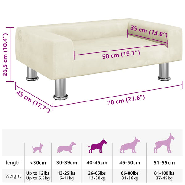 vidaXL Dog Bed Cream 70x45x26.5 cm Velvet