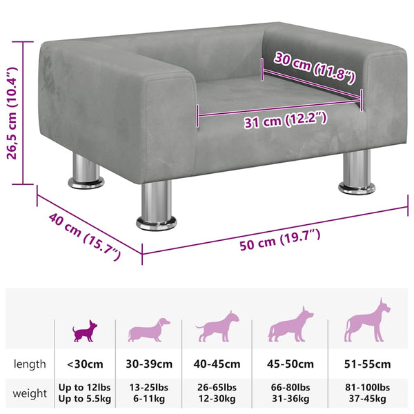 vidaXL Dog Bed Light Grey 50x40x26.5 cm Velvet
