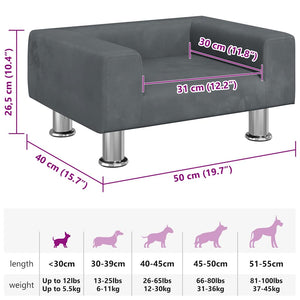 vidaXL Dog Bed Dark Grey 50x40x26.5 cm Velvet