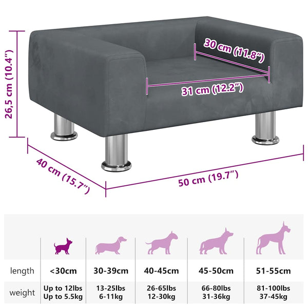 vidaXL Dog Bed Dark Grey 50x40x26.5 cm Velvet