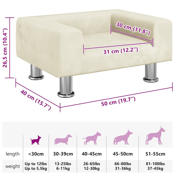 vidaXL Dog Bed Cream 50x40x26.5 cm Velvet