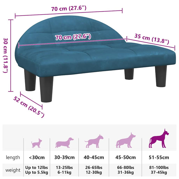 vidaXL Dog Bed Blue 70x52x30 cm Velvet