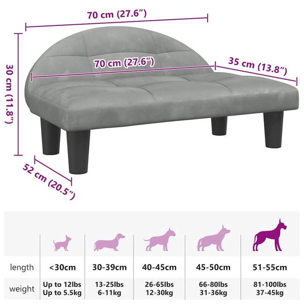vidaXL Dog Bed Light Grey 70x52x30 cm Velvet