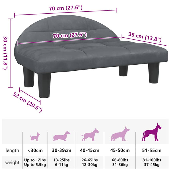vidaXL Dog Bed Dark Grey 70x52x30 cm Velvet