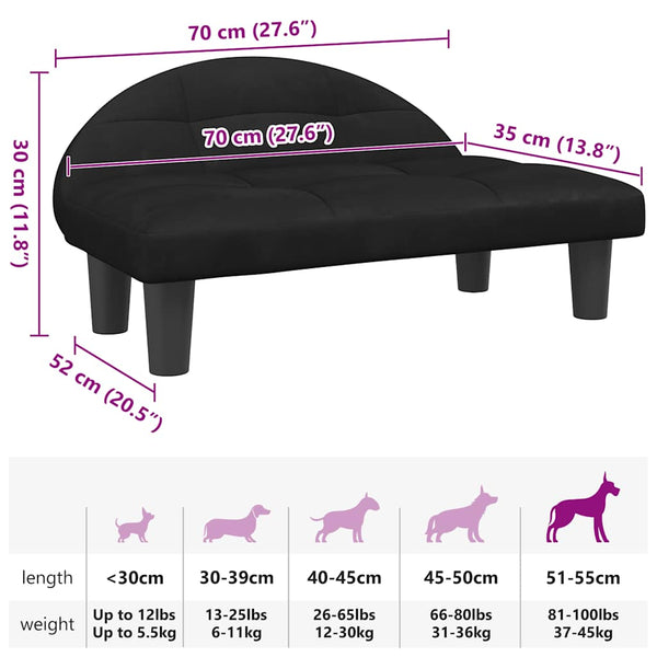 vidaXL Dog Bed Black 70x52x30 cm Velvet