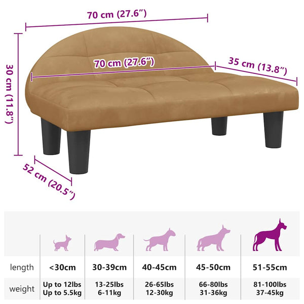 vidaXL Dog Bed Brown 70x52x30 cm Velvet