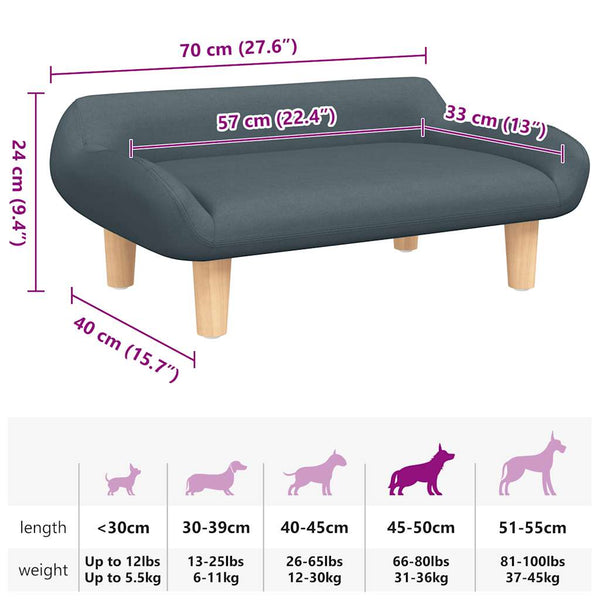 vidaXL Dog Bed Dark Grey 70x40x24 cm Fabric