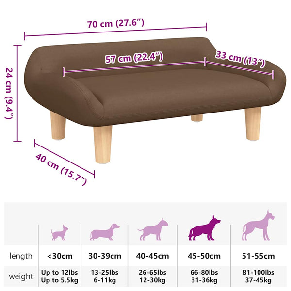 vidaXL Dog Bed Brown 70x40x24 cm Fabric