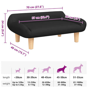 vidaXL Dog Bed Black 70x40x24 cm Fabric