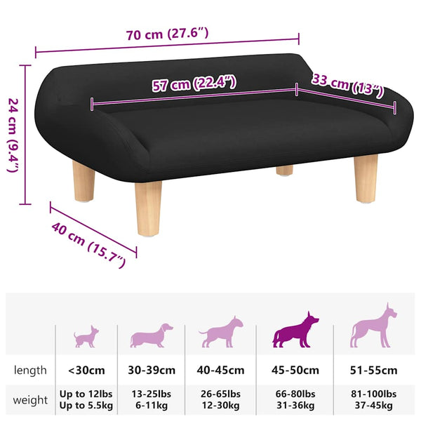 vidaXL Dog Bed Black 70x40x24 cm Fabric