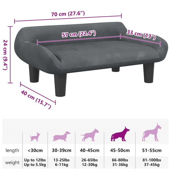 vidaXL Dog Bed Dark Gray 70x40x24 cm Velvet