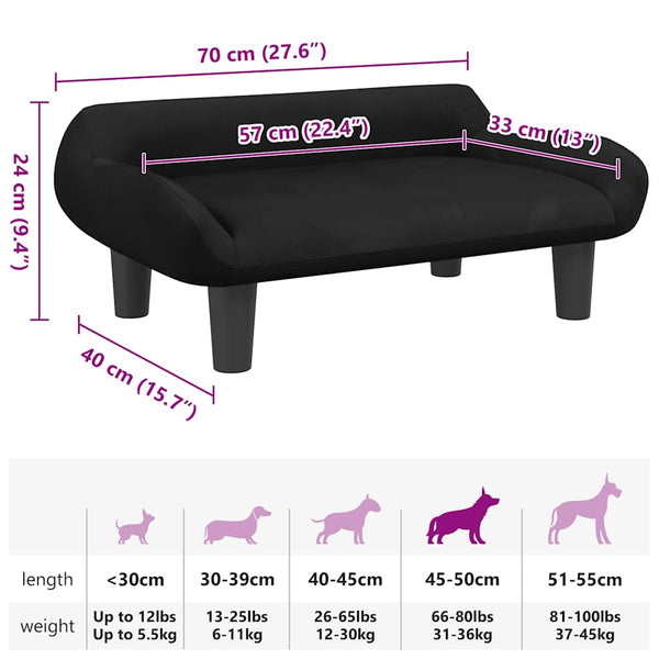 vidaXL Dog Bed Black 70x40x24 cm Velvet