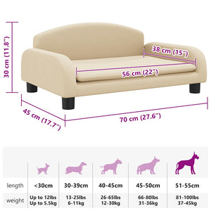vidaXL Dog Bed Cream 70x45x30 cm Fabric