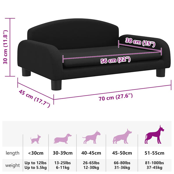 vidaXL Dog Bed Black 70x45x30 cm Fabric
