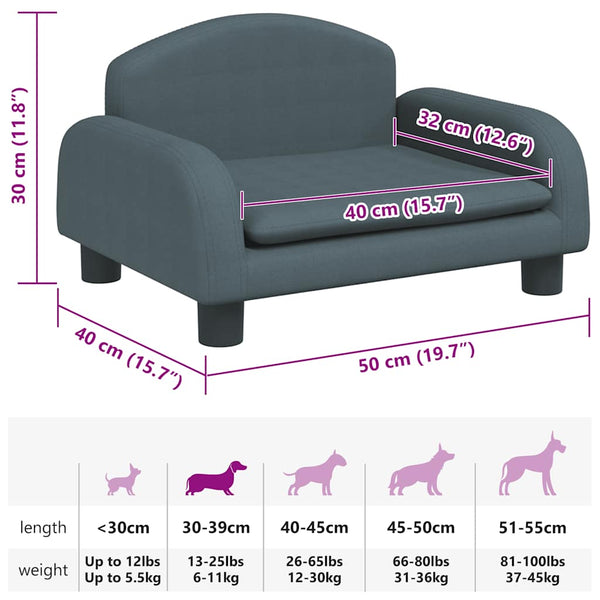 vidaXL Dog Bed Dark Grey 50x40x30 cm Fabric