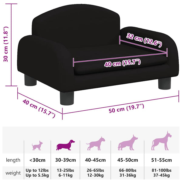 vidaXL Dog Bed Black 50x40x30 cm Fabric