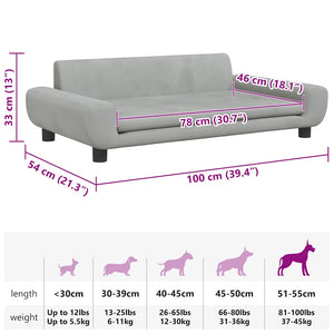 vidaXL Dog Bed Light Grey 100x54x33 cm Velvet