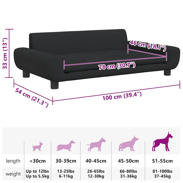 vidaXL Dog Bed Black 100x54x33 cm Velvet