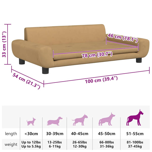 vidaXL Dog Bed Brown 100x54x33 cm Velvet