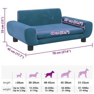 vidaXL Dog Bed Blue 70x45x33 cm Velvet
