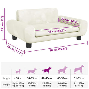 vidaXL Dog Bed Cream 70x45x33 cm Velvet