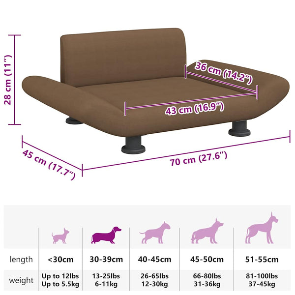 vidaXL Dog Bed Brown 70x45x28 cm Fabric