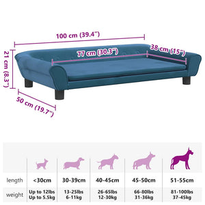 vidaXL Dog Bed Blue 100x50x21 cm Velvet