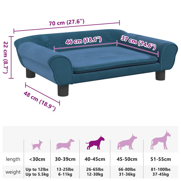 vidaXL Dog Bed Blue 70x48x22 cm Velvet