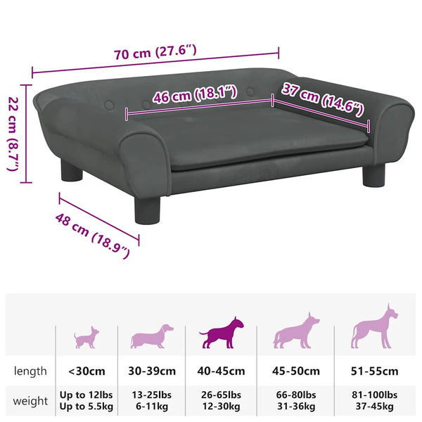 vidaXL Dog Bed Dark Gray 70x48x22 cm Velvet