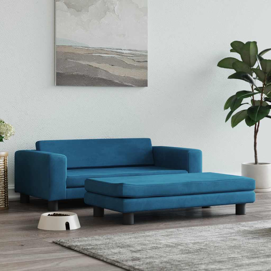 vidaXL Dog Bed with Extension Blue 100x50x30 cm Velvet