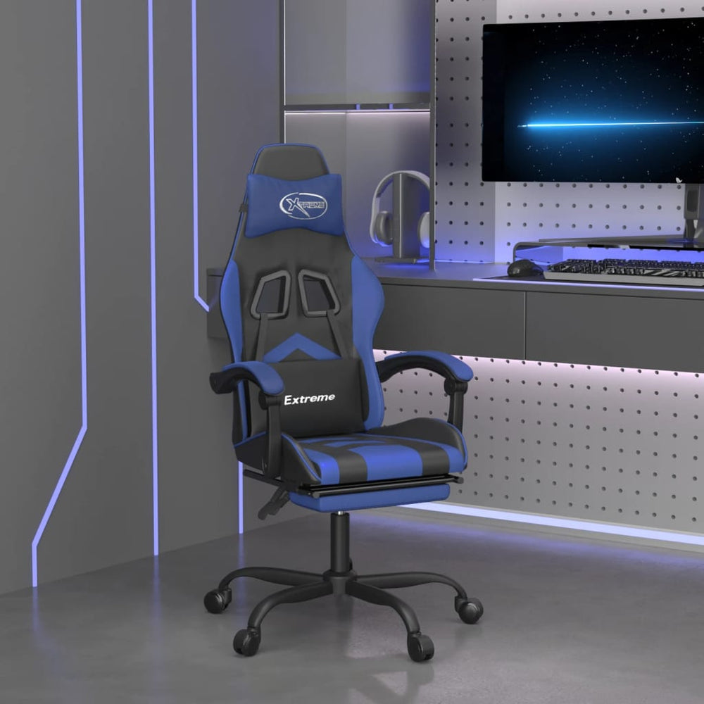 vidaXL Gaming Chair with Footrest Black and Blue Faux Leather