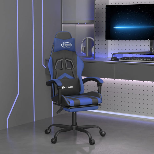 vidaXL Gaming Chair with Footrest Black and Blue Faux Leather