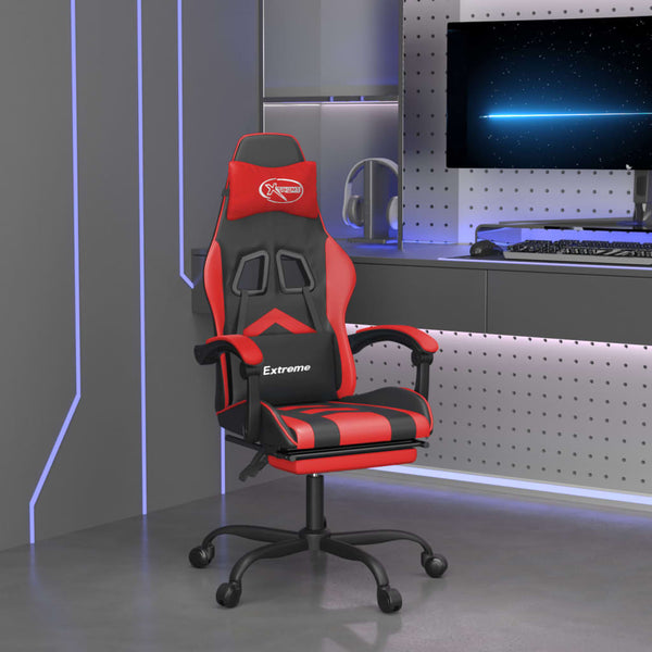 vidaXL Gaming Chair with Footrest Black and Red Faux Leather