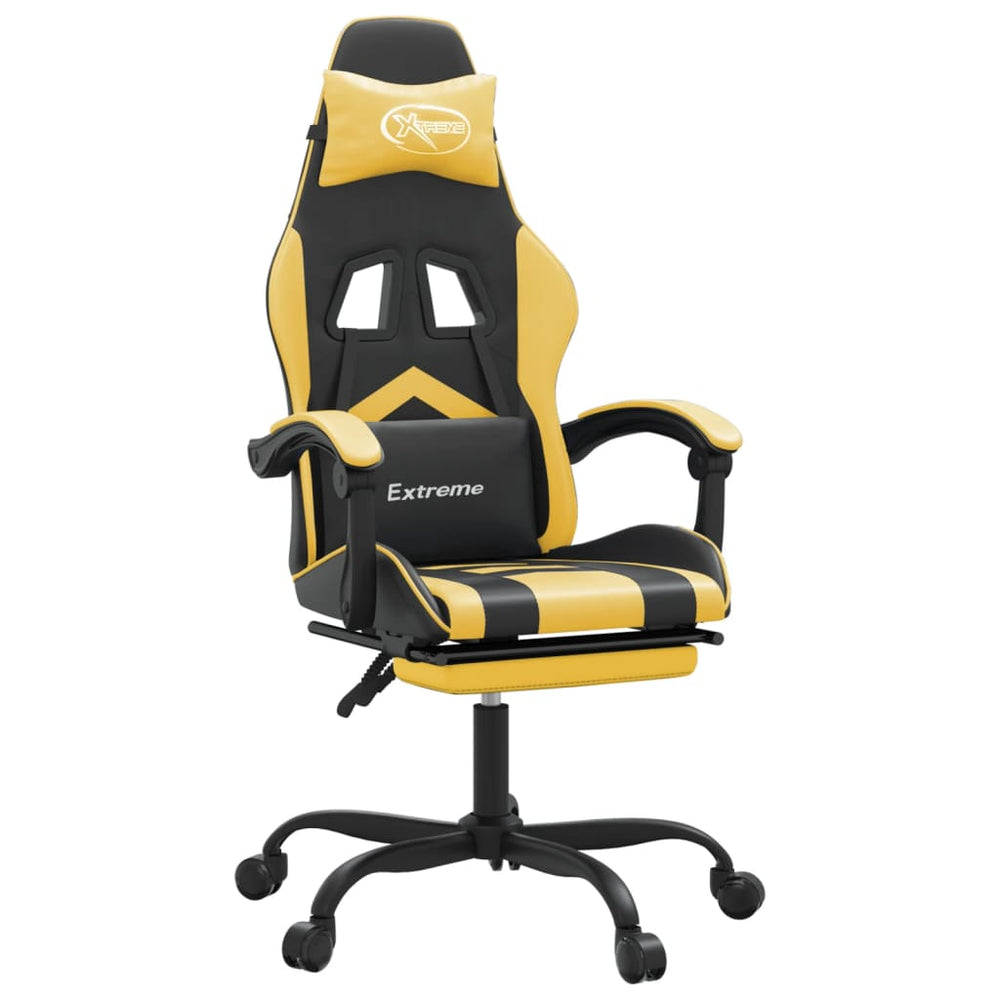 vidaXL Gaming Chair with Footrest Black and Gold Faux Leather