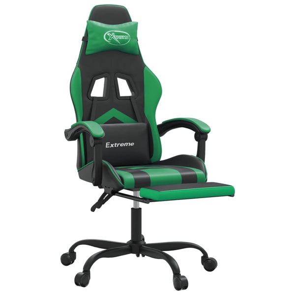 vidaXL Gaming Chair with Footrest Black and Green Faux Leather