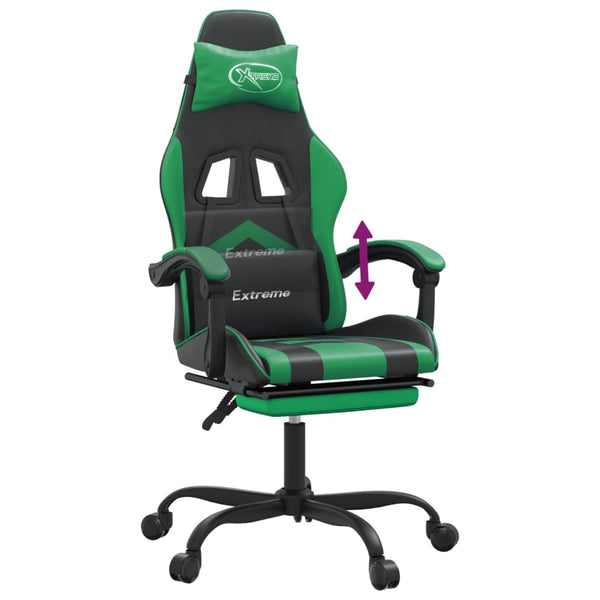 vidaXL Gaming Chair with Footrest Black and Green Faux Leather