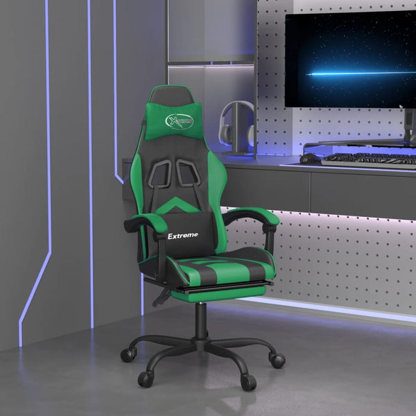 vidaXL Gaming Chair with Footrest Black and Green Faux Leather