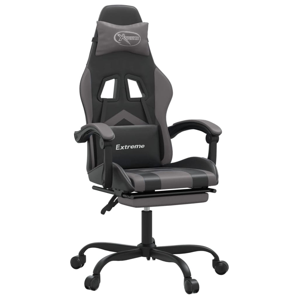 vidaXL Gaming Chair with Footrest Black and Grey Faux Leather