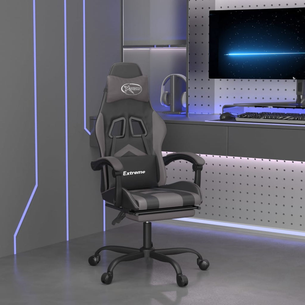 vidaXL Gaming Chair with Footrest Black and Grey Faux Leather