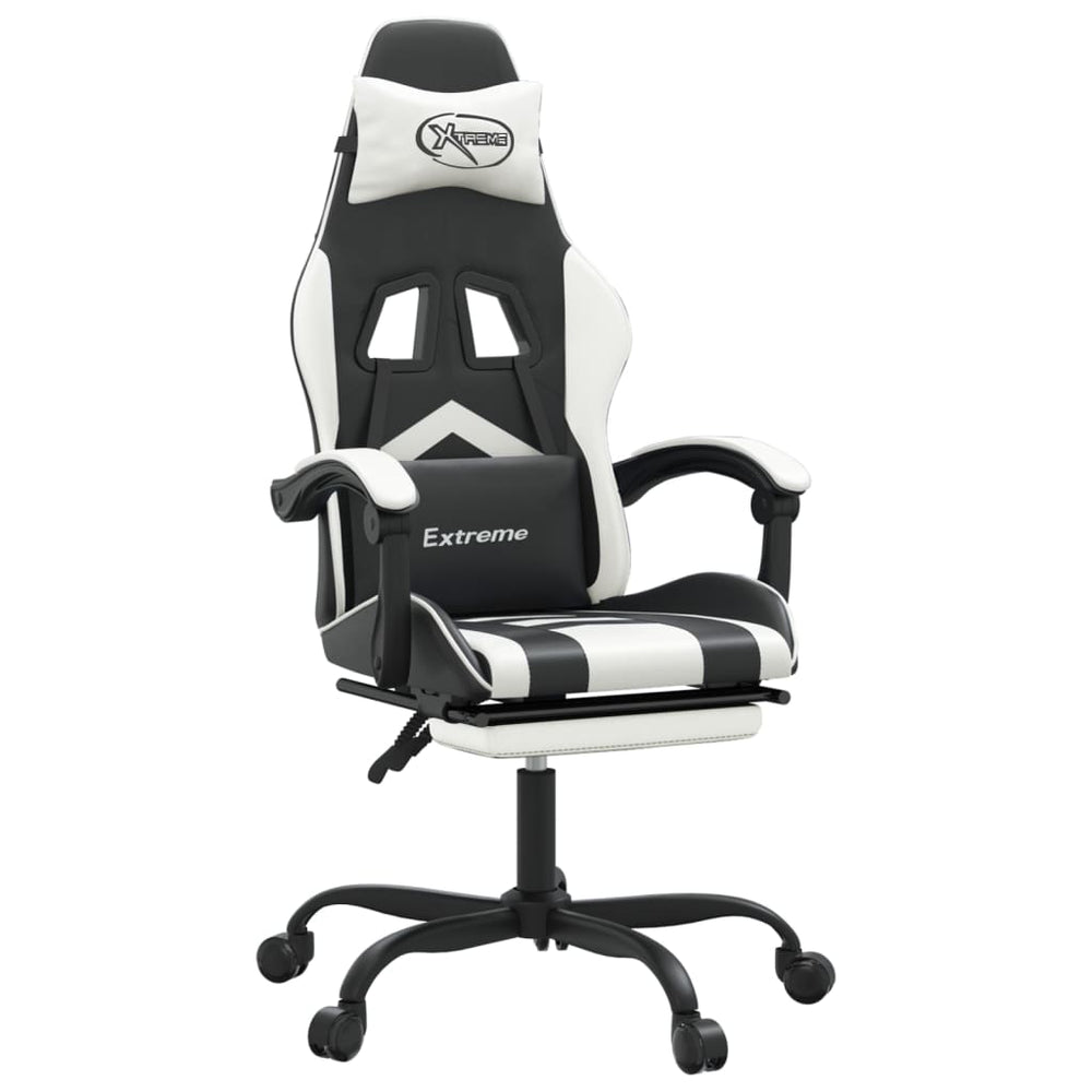 vidaXL Gaming Chair with Footrest Black and White Faux Leather
