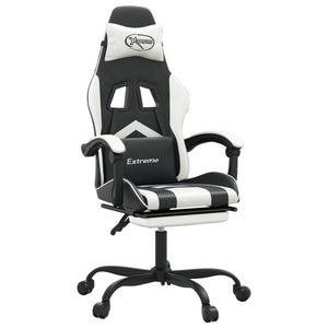 vidaXL Gaming Chair with Footrest Black and White Faux Leather