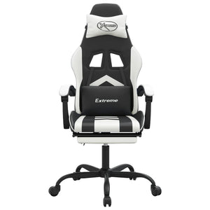 vidaXL Gaming Chair with Footrest Black and White Faux Leather