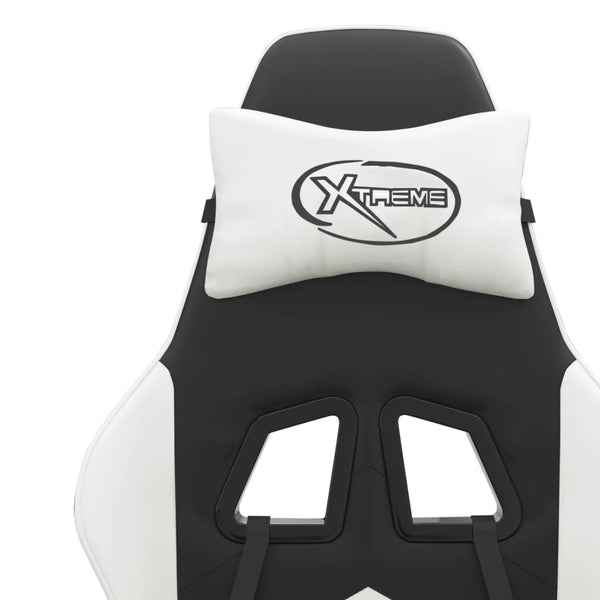 vidaXL Gaming Chair with Footrest Black and White Faux Leather