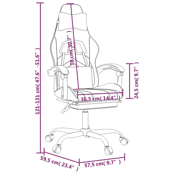vidaXL Gaming Chair with Footrest Black and White Faux Leather