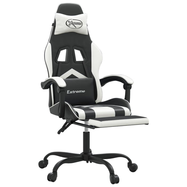 vidaXL Gaming Chair with Footrest Black and White Faux Leather