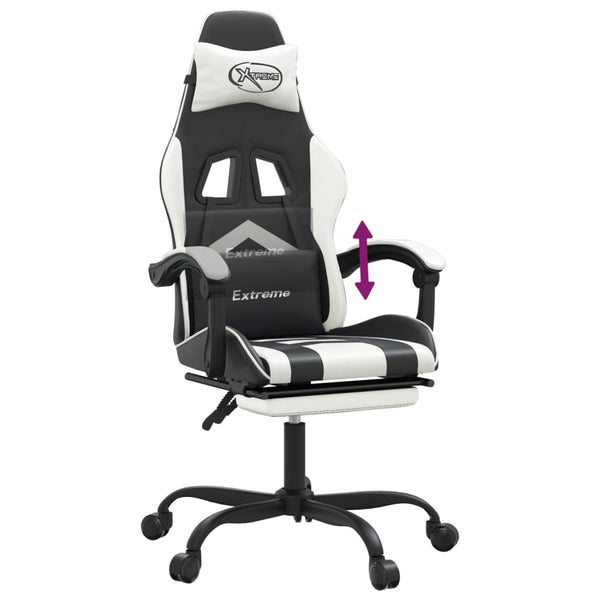 vidaXL Gaming Chair with Footrest Black and White Faux Leather
